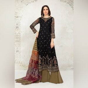 Elegant Black Embroidered Dress with Gold Accents